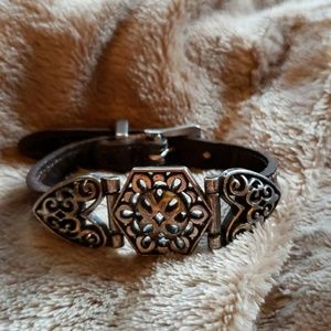 Vintage boho leather and metal buckle bracelet